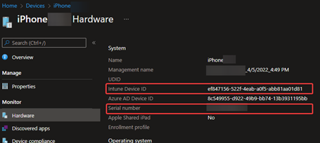 A device's Hardware Tab